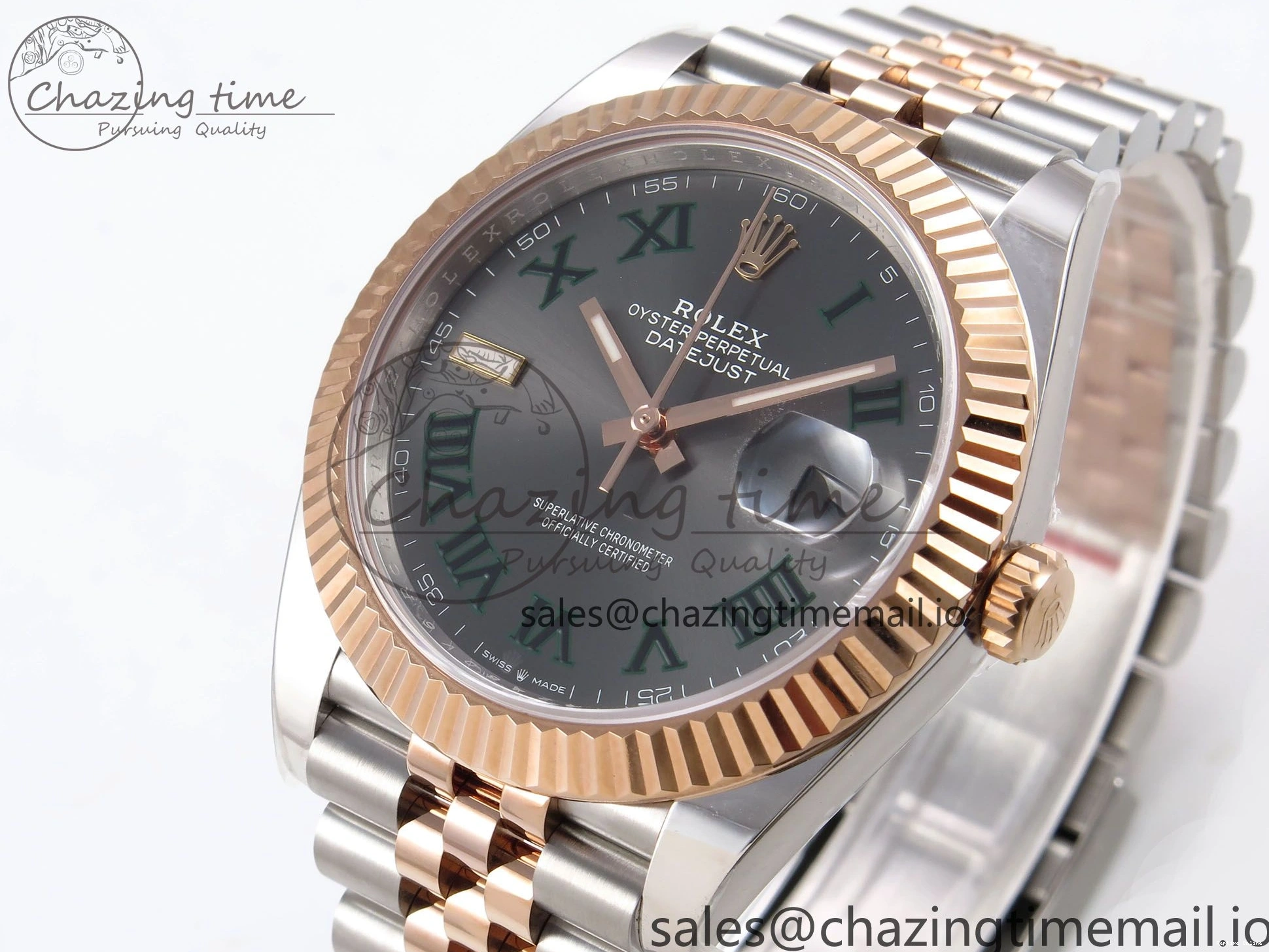 0214 DateJust 41 126331 ARF 1:1 Best Edition 904L Steel Gray Dial Green Roman Marker on SS RG Jubilee Bracelet SH3235（Gain Weight） FastDry 1103